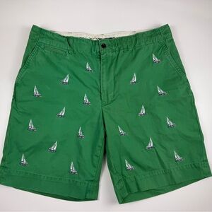 Y2K Polo Ralph Lauren Shorts Sailboat Embroider Green Twill 38 Nautical Preppy